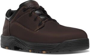 danner 3" caliper aluminum toe work boots for men - low-top full-grain leather upper with safety toe, comfort cushioning, and traction heel outsole, brown hot - 12 ee