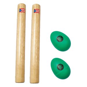 dp music hand percussion musical instrument set - include: 1 pair 8 inch rhythm sticks wood claves with puerto rico flag and 1 pair egg shakers (dppr-clave-gn)