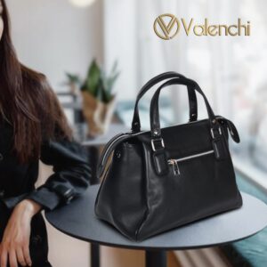 LEVOGUE Genuine Leather Front Pocket Zipper Crossbody Handbag for Women - Handmade by VALENCHI (Eternal Black)