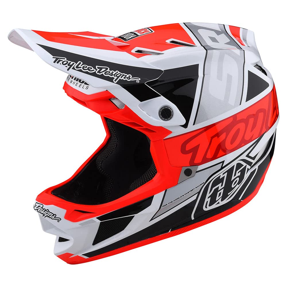 Troy Lee Designs D4 Composite Full Face Bicycle Helmet for Max Ventilation Lightweight MIPS EPP EPS Racing Downhill DH BMX MTB - Adult Men Women (Team Sram White / Glo Red, Medium)