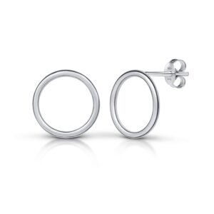 Amberta Women 925 Sterling Silver Minimalist Stud Earrings: Gold Plated Big Circumference Studs