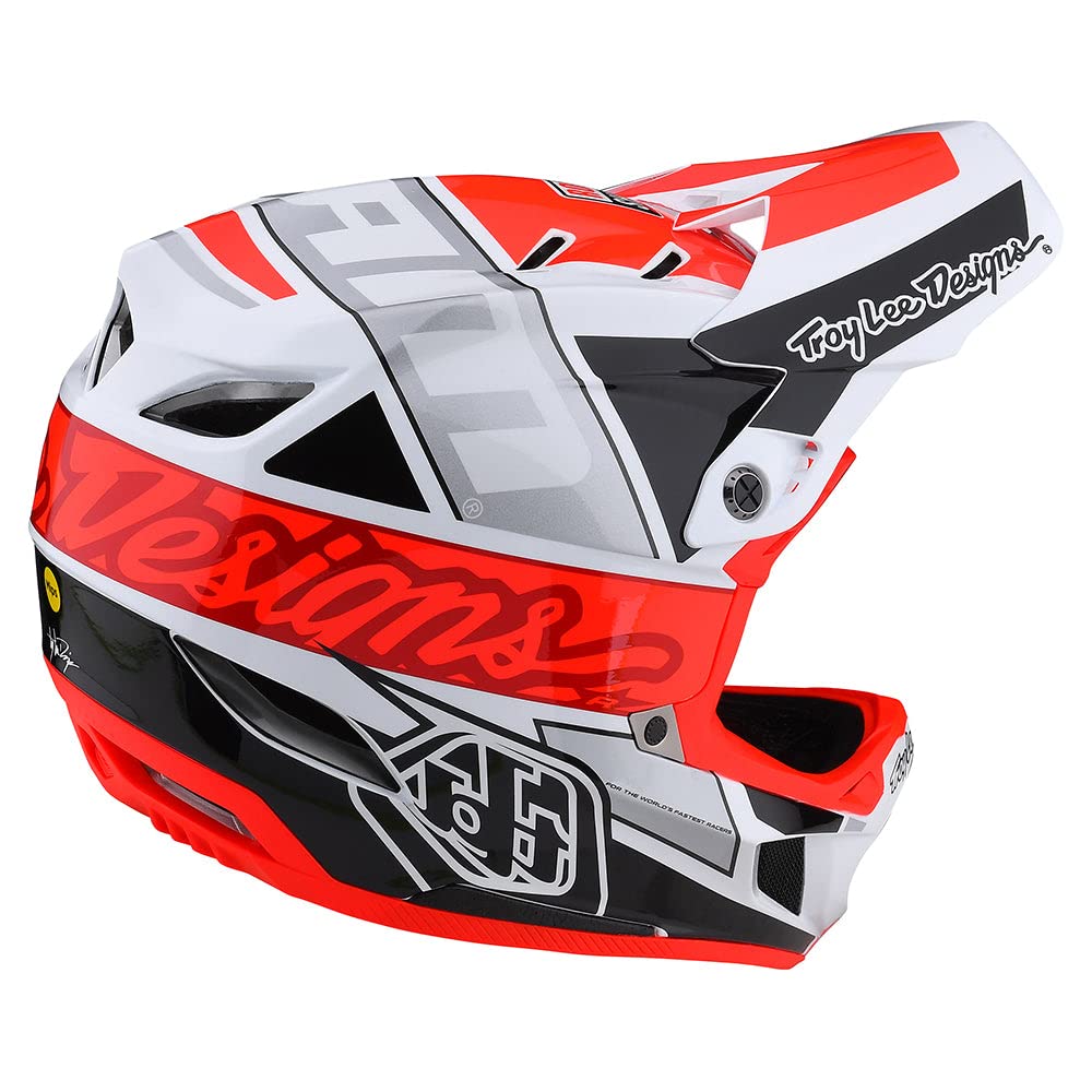 Troy Lee Designs D4 Composite Full Face Bicycle Helmet for Max Ventilation Lightweight MIPS EPP EPS Racing Downhill DH BMX MTB - Adult Men Women (Team Sram White / Glo Red, Medium)