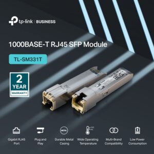 TP-Link TL-SM331T | 1000Base-T RJ45 SFP Module | 1.25G Copper SFP Transceiver | SFP to Ethernet | Plug and Play | Hot Pluggable | Up to 100m distance | | Durable Metal Casing | Versatile Compatibility