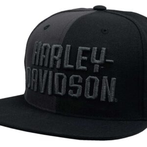 Harley-Davidson Men's Two Tone Snapback Flat Brim Baseball Cap - Black & Gray