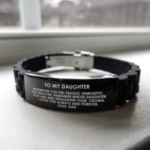 To My Daughter Bracelet from Dad – Exquisite Daughter Gifts From Dad Dad Daughter Bracelet in Black – Sentimental Bracelet To My Daughter From Daddy – Durable and LongLasting – Adjustable Fit, S,