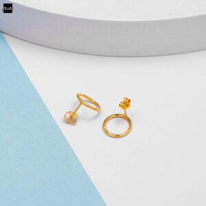 Amberta Women 925 Sterling Silver Minimalist Stud Earrings: Gold Plated Big Circumference Studs