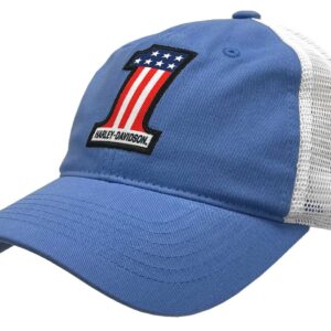 Harley-Davidson Men's #1 RWB Logo Snapback Colorblocked Mesh Trucker Hat Blue