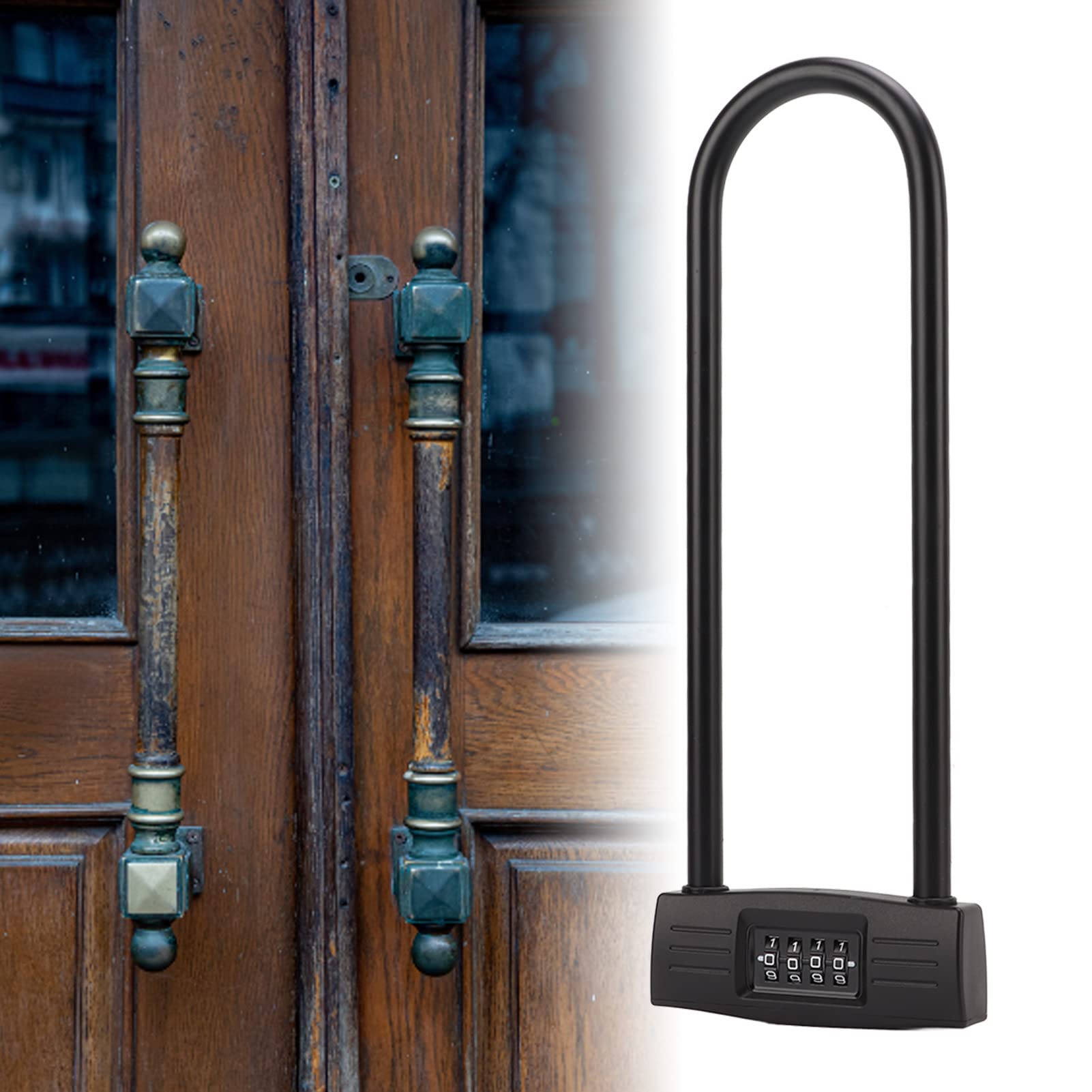 Bike U Lock, Lengthen 4 Digit Combination Resettable Padlock, and Waterproof, Suitable for , Electric Scooter