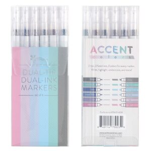 Erin Condren Colorful Marker Gem Dual-Ink/Dual-Tip Markers 6-pack | 6 Pens, 12 Highlight and Jewel-Tone Colors in Chisel Tip Highlighter and Fine Tip Pen | Design