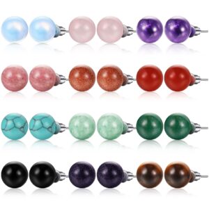 laumoi 12 pairs natural agate stone ball studs crystals gemstone amethyst rose quartz earrings studs round polished earrings jewelry for women