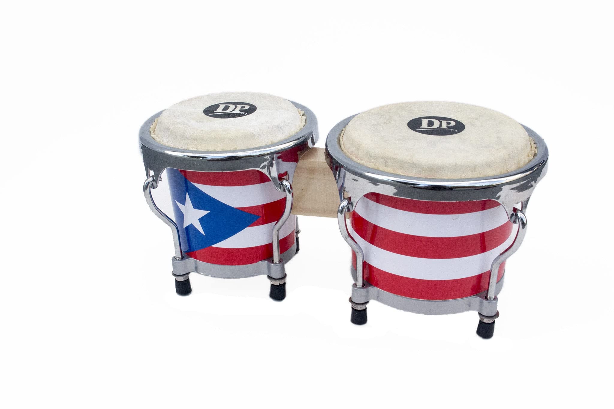 DP Music Mini Bongo Puerto Rico Flag - Percussion Instrument Tunable Drum Set DP-11145PRF 0