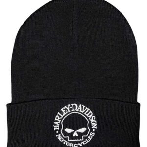 Harley-Davidson Men's Willie G Skull Logo Embroidered Cuffed Beanie Hat - Black