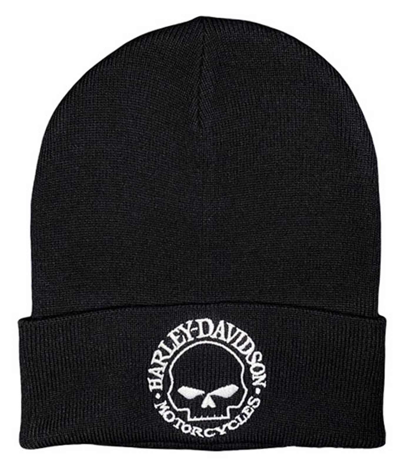 Harley-Davidson Men's Willie G Skull Logo Embroidered Cuffed Beanie Hat - Black