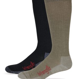 Wrangler Premier Collection Mens Western over the calf Merino Wool All Season Boot Socks 2 Pair (Black/Tan, Large)