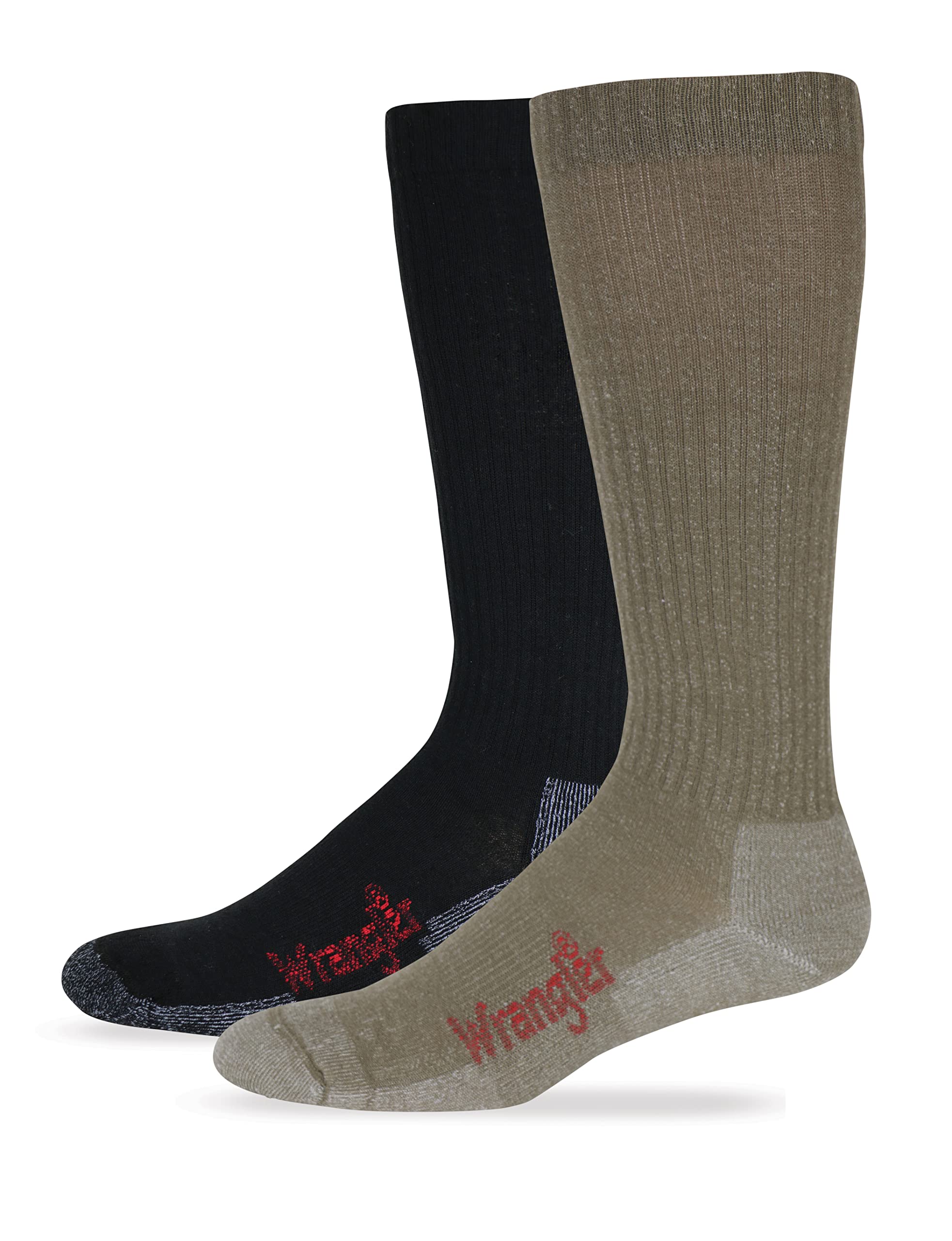 Wrangler Premier Collection Mens Western over the calf Merino Wool All Season Boot Socks 2 Pair (Black/Tan, Large)