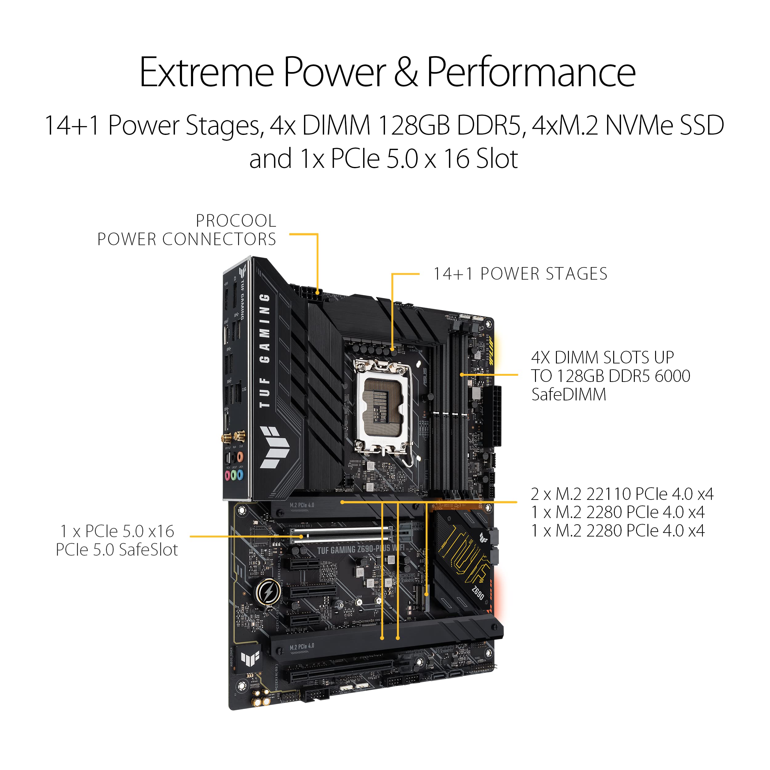 ASUS TUF Gaming Z690-Plus LGA 1700(Intel12th Gen) ATX Motherboard(PCIe 5.0,DDR5,4xNVMe SSD,14+2 Power Stages,WiFi 6,2.5Gb LAN,Front USB 3.2 Gen 2 Type-C Ports,Thunderbolt 4)