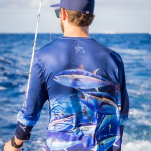 Guy Harvey Men's Frenzy Sun Protection Long Sleeve Shirt, Surf The Web/Frenzy, Large