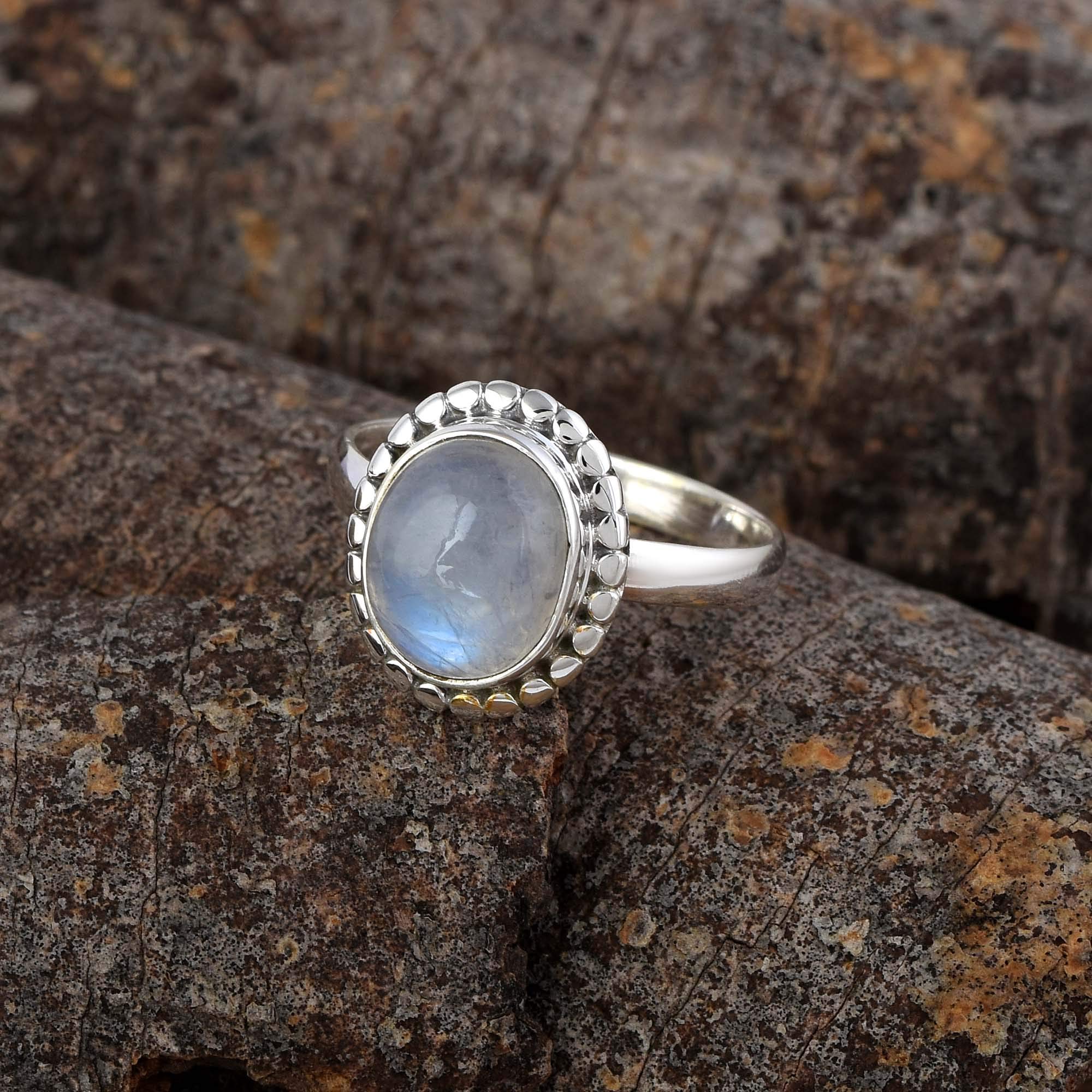 Sechi By Siblings Rainbow Moonstone Designer 925 Sterling Silver Engagement Ring Jewelry for Women