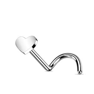 implant grade titanium threadless push in nose screw rings with heart top (20ga (0.8mm) 1/4" (6mm))