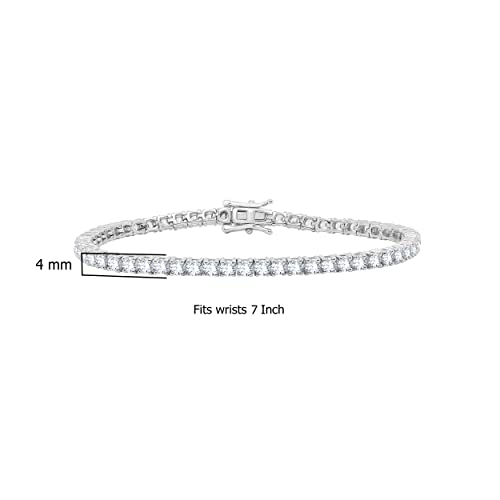 Shineadime 4MM Round Cut Cubic Zirconia Tennis Bracelet For Women 14K White Gold Over 925 Sterling Silver Size-7" Inch Bracelet (Clarity- VVS1, D-Color)