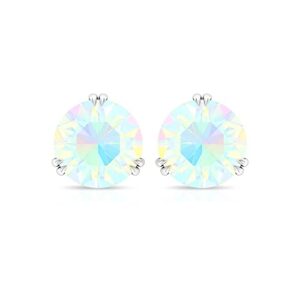 Natural Ethiopian Opal Solitaire Stud Earrings, Certified 8 MM Rainbow Opal, AAA Quality, October Birthstone Earrings, 14K White Gold