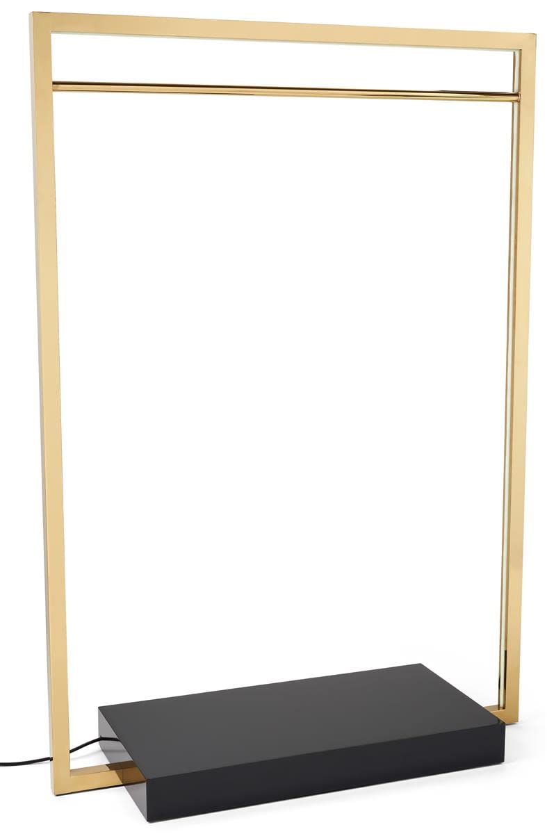 Displays2go Freestanding Garment Display Rack, Recessed LED Lighting, for Retail Boutique - Gold (SMOFCGRLED)