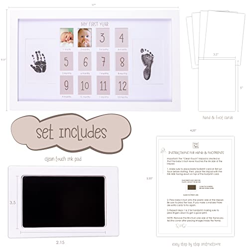 Hapinest My First Year Baby Handprint and Footprint Keepsake Monthly Picture Photo Frame - Neutral Nursery Wall Décor Baby Shower Registry Gifts for New Moms and Dads