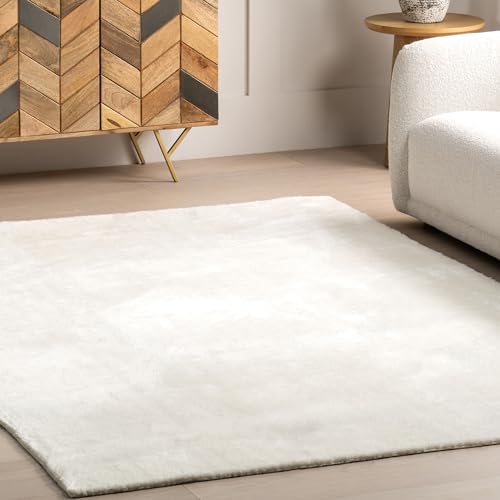 nuLOOM Loni Solid 8x10 Machine Washable Shag Area Rug for Living Room Bedroom Dining Room Nursery, White/Ivory