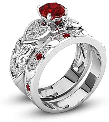 3Ct Round Cut Red Garnet & Diamond Flower Inspired Wedding Bridal Ring Set 14k White Gold Finish (5)