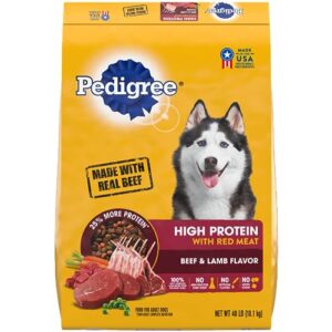 pedigree high protein adult dry dog food beef and lamb flavor dog kibble, 40 lb. bag