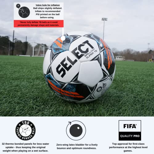 Select Brillant Super TB V22 Soccer Ball, White/Grey/Orange, Size 5