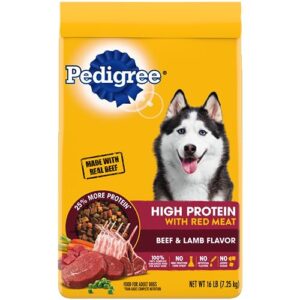 pedigree high protein adult dry dog food beef and lamb flavor dog kibble, 16 lb. bag