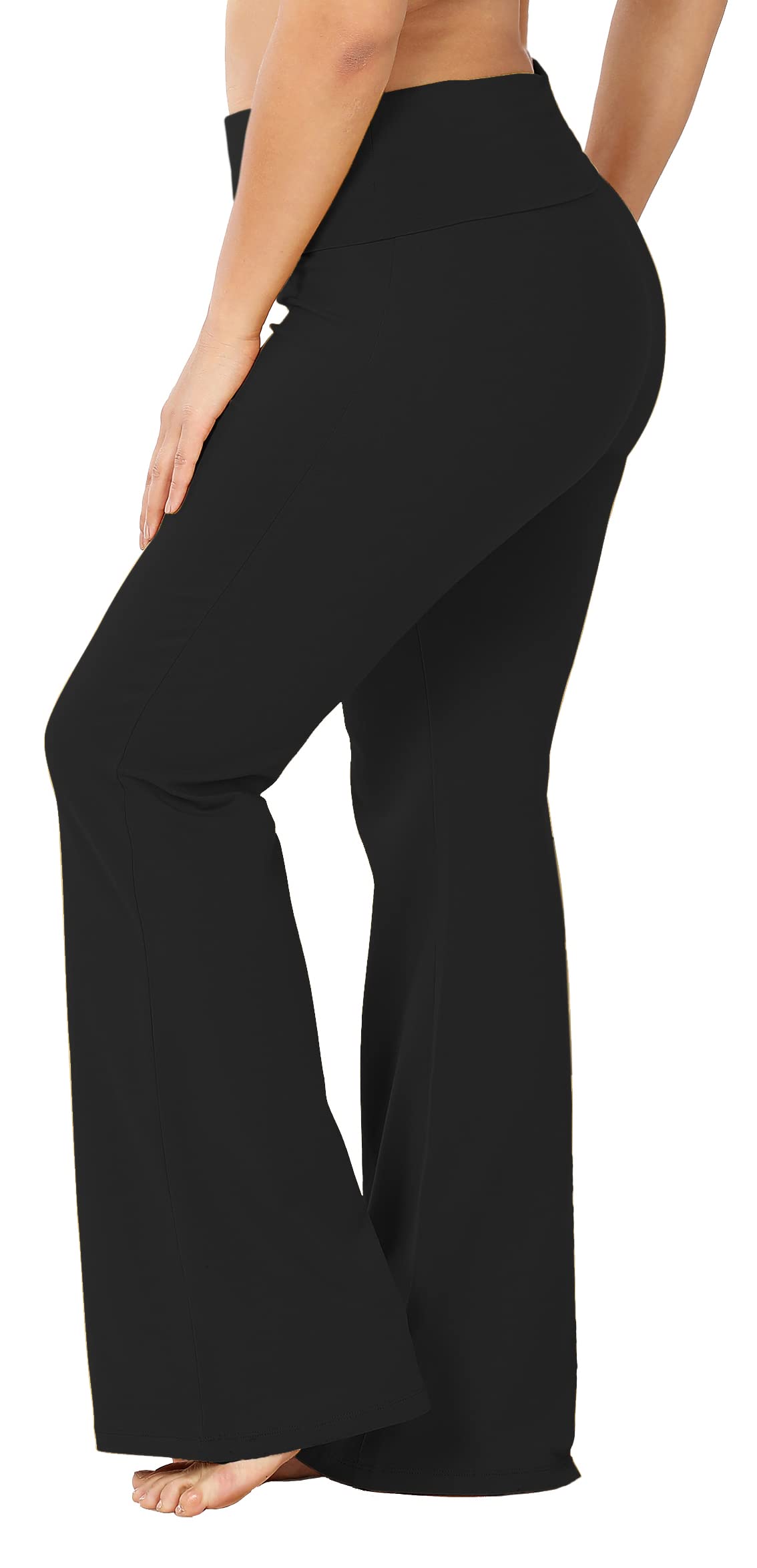 KQUZO Women's Plus Size High Waist 7/8 Compression Workout Leggings with Pocket 27" Inseam (Yoga_Flar_Black, 3X)