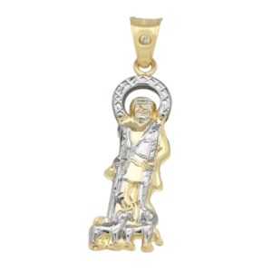 AMZ Jewelry 10K Yellow Gold Saint Lazarus Pendant Charm Patron Pendant Lazarus Closed Back 1.4 inch