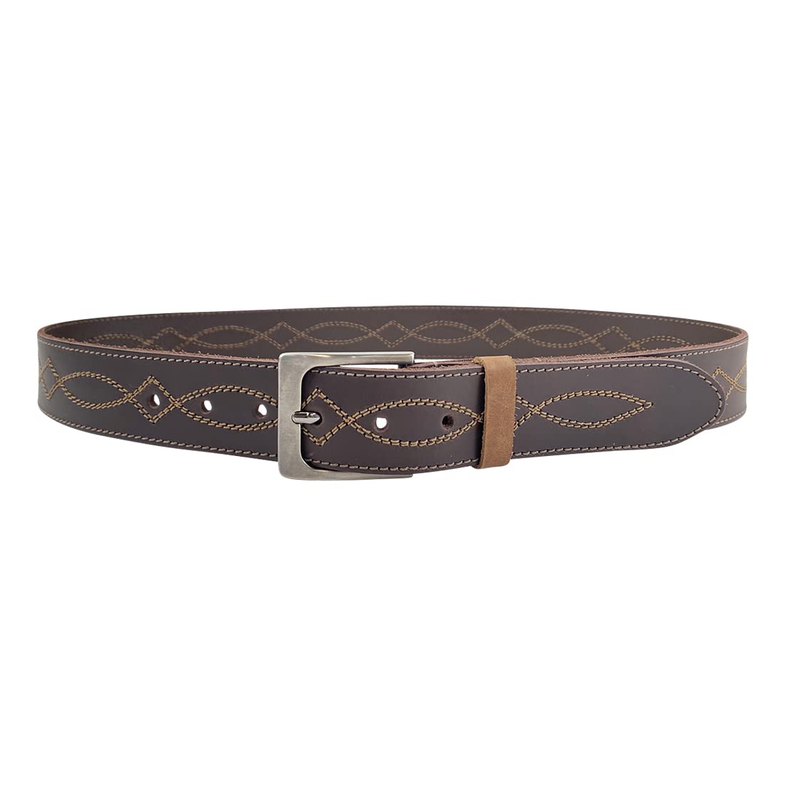 Western Leather Works, Rustic Belt with Cowboy Stitching Handmade from Full Grain Leather Secure Metal Buckle Hardware (34)