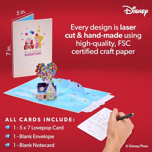 Lovepop Everyday Pop-Up Card for Her and Him - 3D Disney & Pixar Greeting Cards for Boys, Girls, Men, Women - My Favorite Adventure - 5" x 7" Up House Card - Blank Note Card & Envelope Included