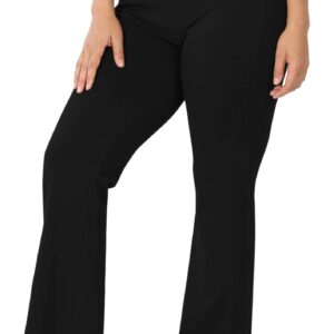 KQUZO Women's Plus Size High Waist 7/8 Compression Workout Leggings with Pocket 27" Inseam (Yoga_Flar_Black, 3X)