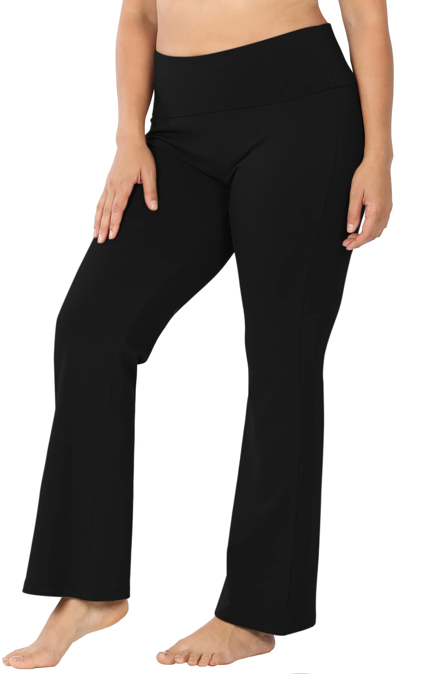 KQUZO Women's Plus Size High Waist 7/8 Compression Workout Leggings with Pocket 27" Inseam (Yoga_Flar_Black, 3X)