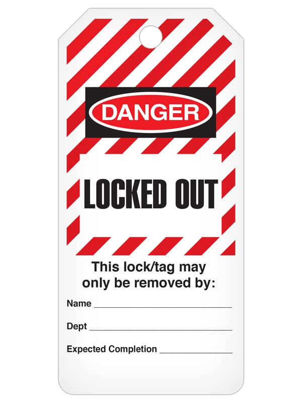 INCOM Manufacturing Lockout Tags On A Roll, Danger Locked Out, Heavy-Duty Polytag Stock, Waterproof and Tear-Resistant, Red/Black On White, 6.25 Inch X 3 Inch X 10 Mil Thickness, 100 pack, RT6027C