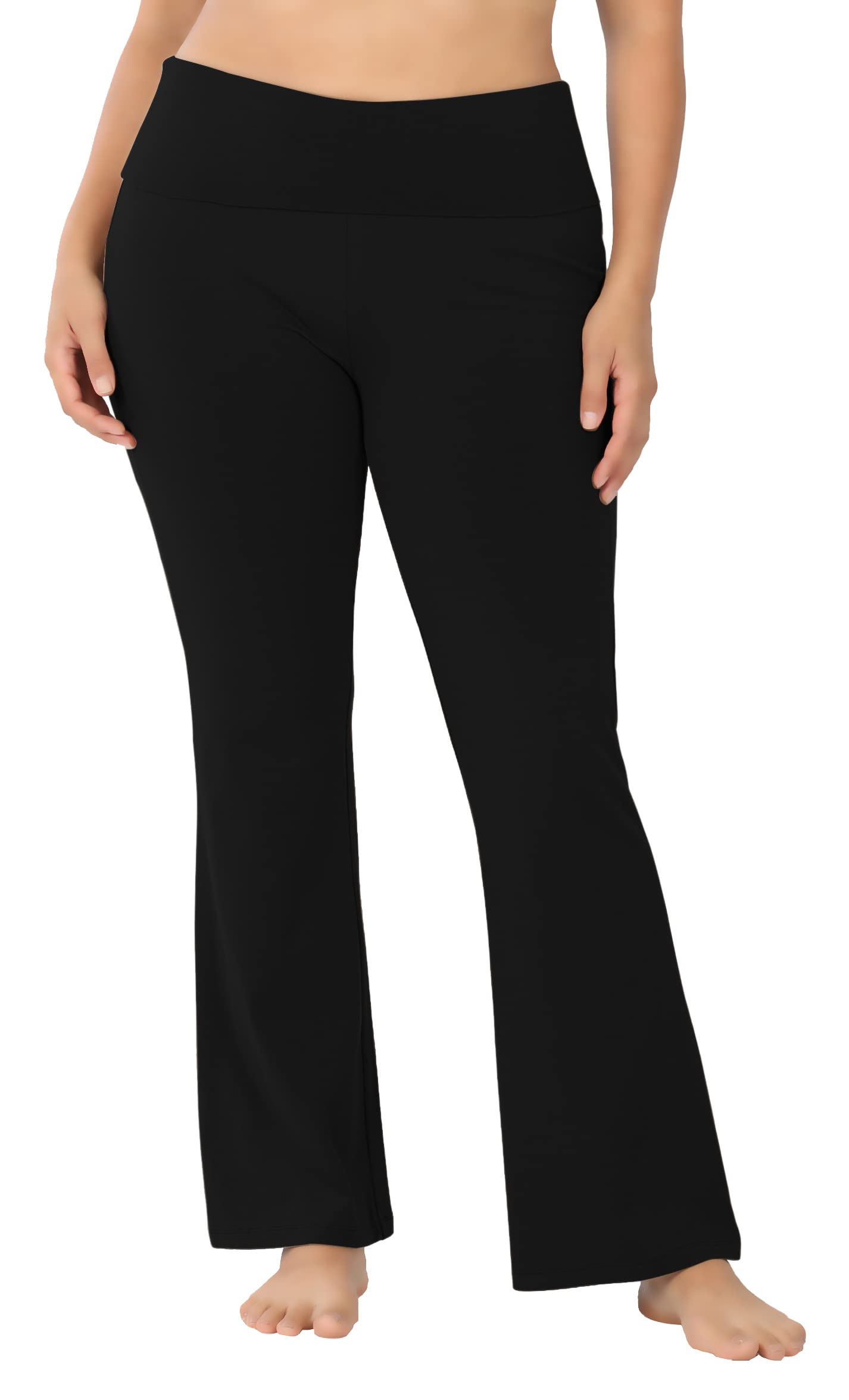 KQUZO Women's Plus Size High Waist 7/8 Compression Workout Leggings with Pocket 27" Inseam (Yoga_Flar_Black, 3X)