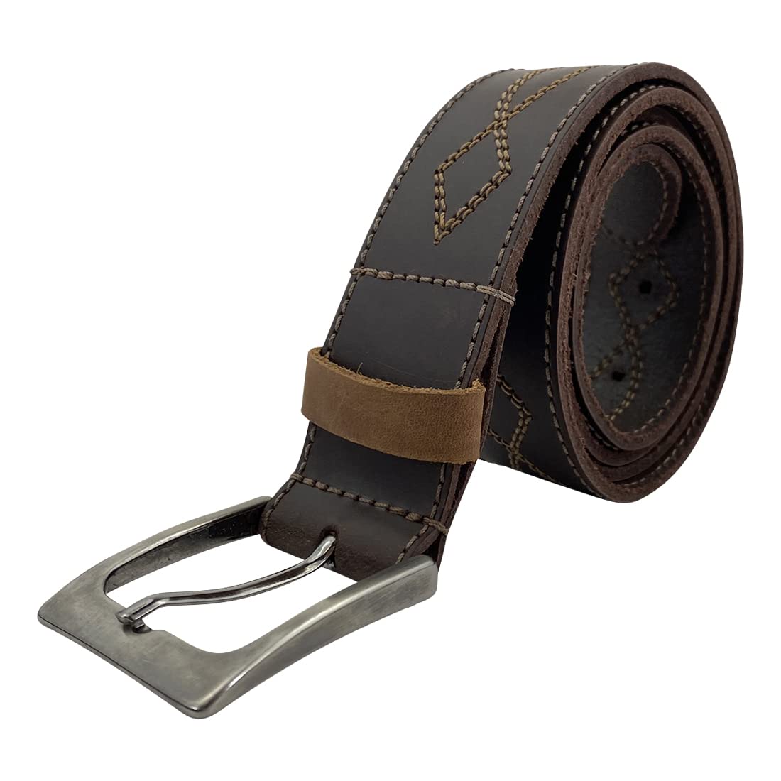 Western Leather Works, Rustic Belt with Cowboy Stitching Handmade from Full Grain Leather Secure Metal Buckle Hardware (34)