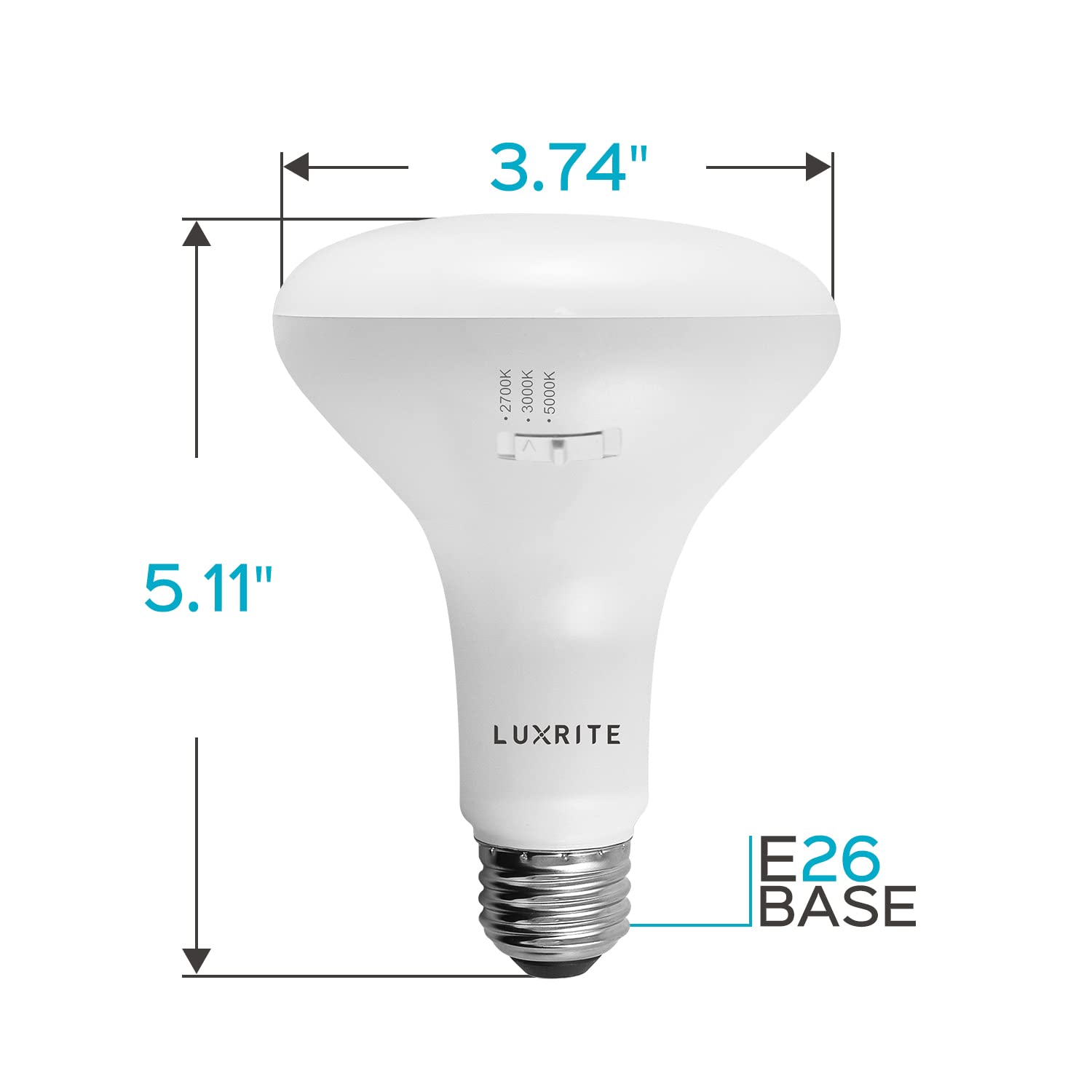 LUXRITE 6-Pack BR30 LED Bulb, 65W Equivalent, 3 Colors 2700K | 3000K | 5000K, Dimmable, 850 Lumens, LED Flood Light Bulbs, 10W, Damp Rated, Indoor/Outdoor - Living Room, Kitchen, and Recessed