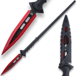 m48 kommando red talon survival spear | practical tool for survival | 8” cast stainless steel blade | red haze finish | fiberglass reinforced handle | vortec blade sheath | 44 1/8” overall