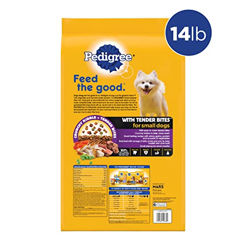 Pedigree with Tender Bites for Small Dogs Adult Dry Dog Food, Chicken and Steak Flavor, 14 lb. Bag