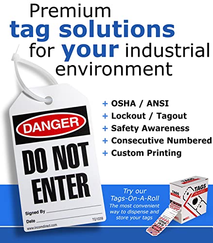 INCOM Manufacturing Lockout Tags On A Roll, Danger Locked Out, Heavy-Duty Polytag Stock, Waterproof and Tear-Resistant, Red/Black On White, 6.25 Inch X 3 Inch X 10 Mil Thickness, 100 pack, RT6027C