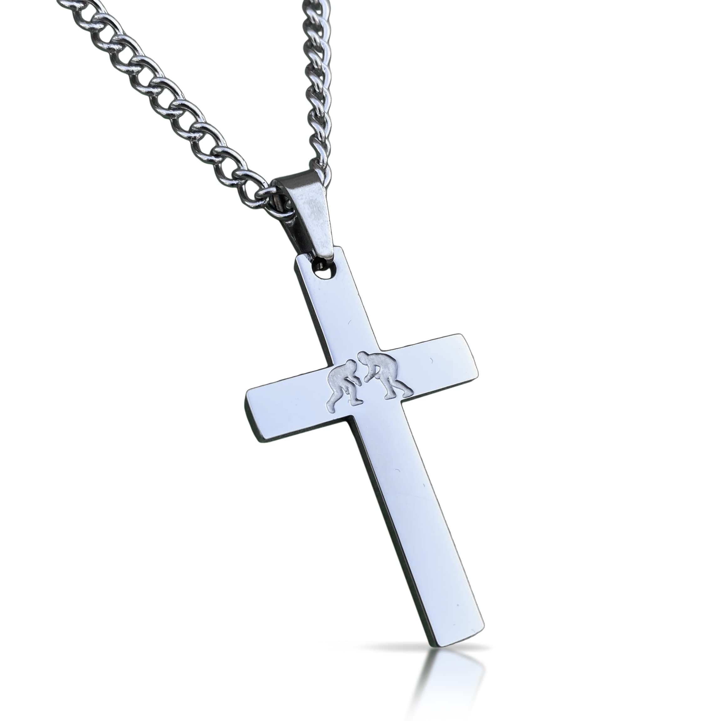 Elite Athletic Gear Wrestling Cross Pendant With Chain Necklace - Stainless Steel