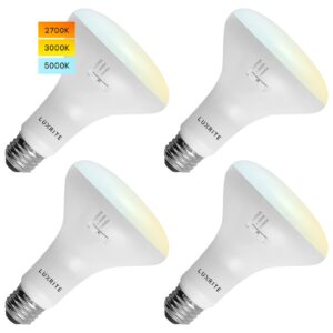 luxrite 4-pack br30 led bulb, 65w equivalent, 3 colors 2700k | 3000k | 5000k, dimmable, 850 lumens, led flood light bulbs, 10w, damp rated, indoor/outdoor - living room, kitchen, and recessed