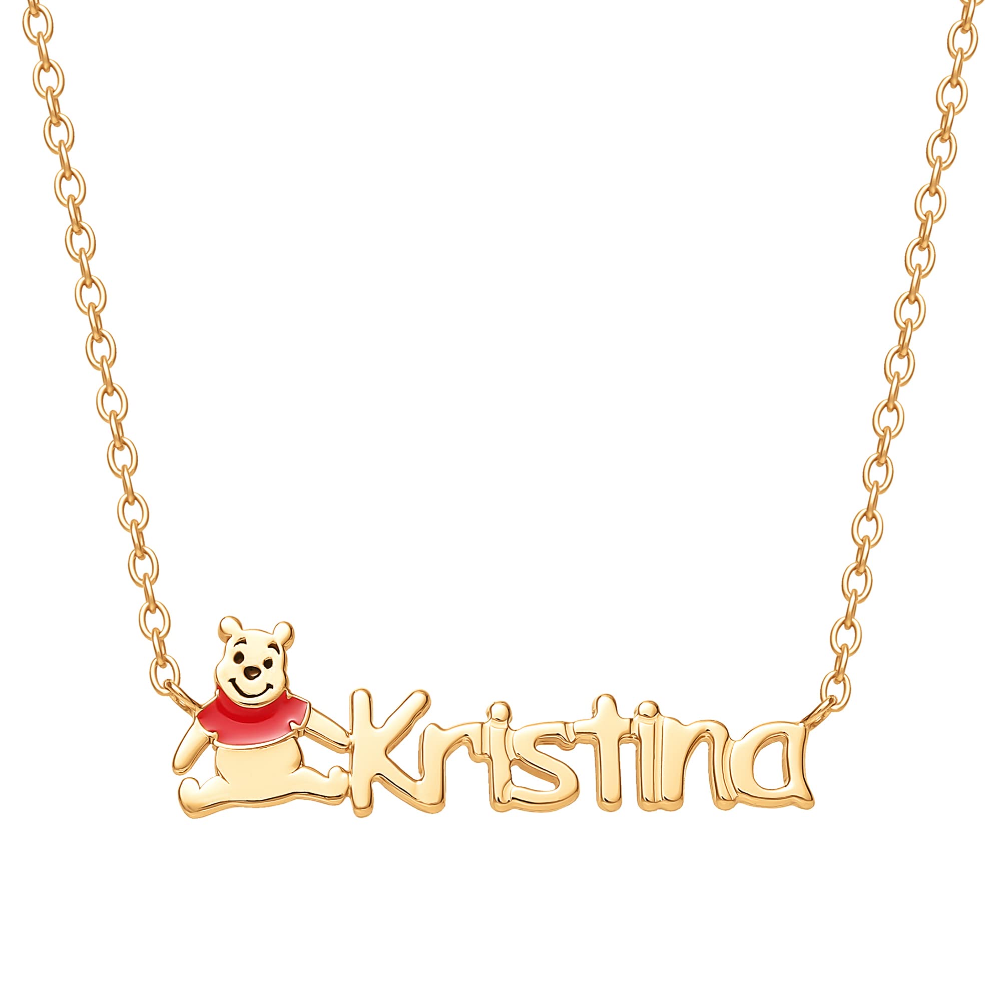 Disney Winnie the Pooh Custom Jewelry - Flash-Plated Name Necklace Personalized - Classic Pooh Bear Customized Name Pendant, Flash Plated