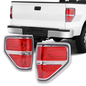 PIT66 Tail Lights,Compatible with 2009 2010 2011 2012 2013 2014 Ford F150 Rear Brake Lamps Assembly Left&Right Chrome Trim…