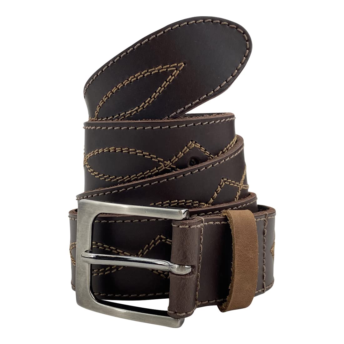 Western Leather Works, Rustic Belt with Cowboy Stitching Handmade from Full Grain Leather Secure Metal Buckle Hardware (34)